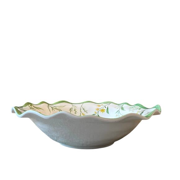 Shabby Chic Green Floral Bumblebee Melamine Serving Bowl 14" Round Scalloped NEW - Picture 4 of 13